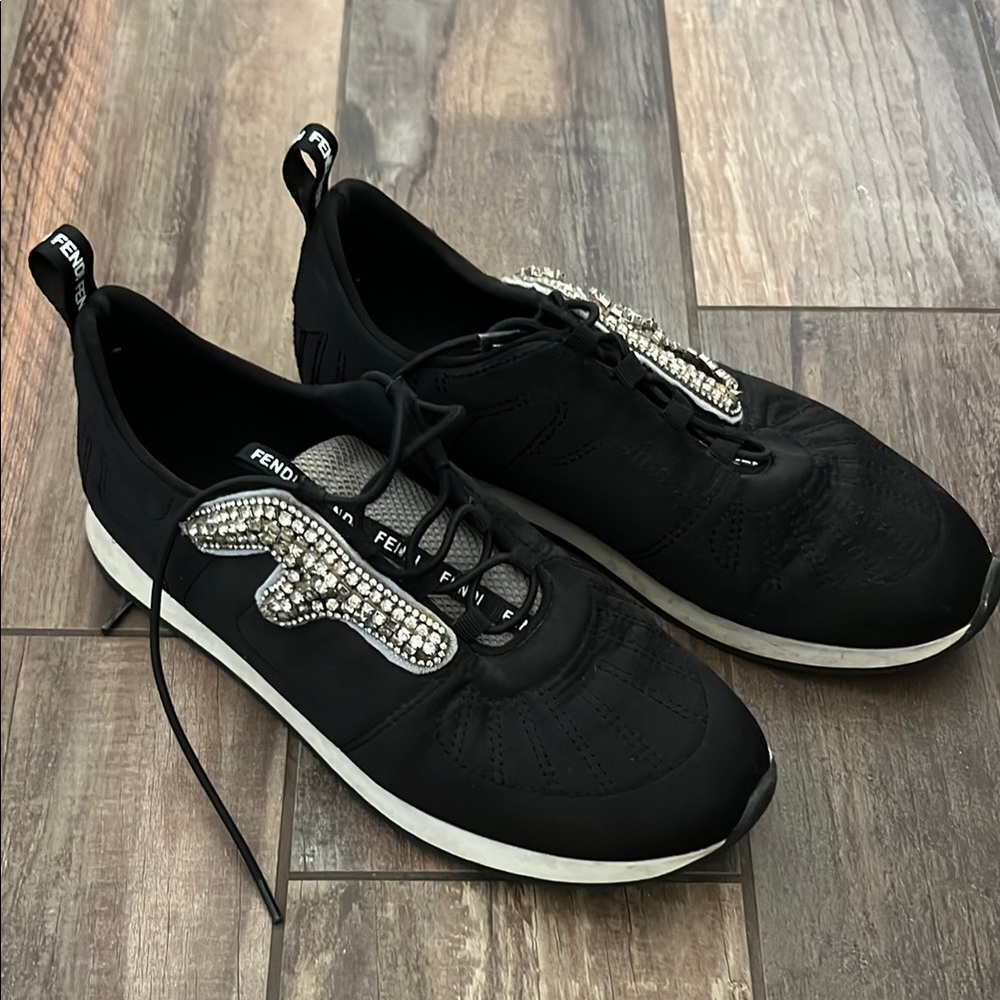 Fendi Black Crystal Embellished Sneakers